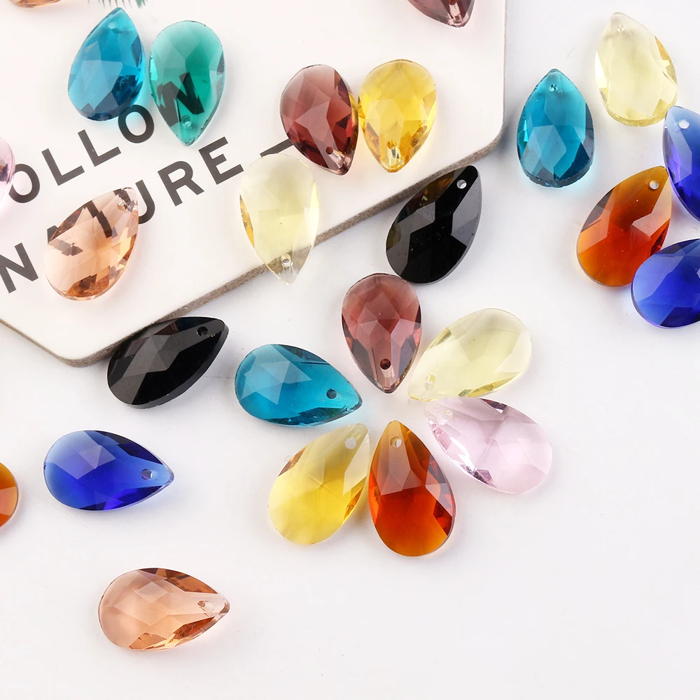 20Pcs 13x22mm 크리스탈 유리 눈물방울 펜던트 비즈 DIY 만들기용 배 모..