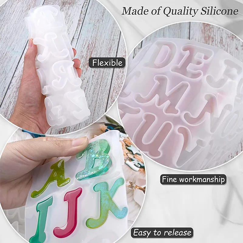 Alphabet Epoxy Resin Mold Kit Mixed Style Silicone Letters Casting Molds Set for DIY Keychain Pendant Jewelry Making Accessories