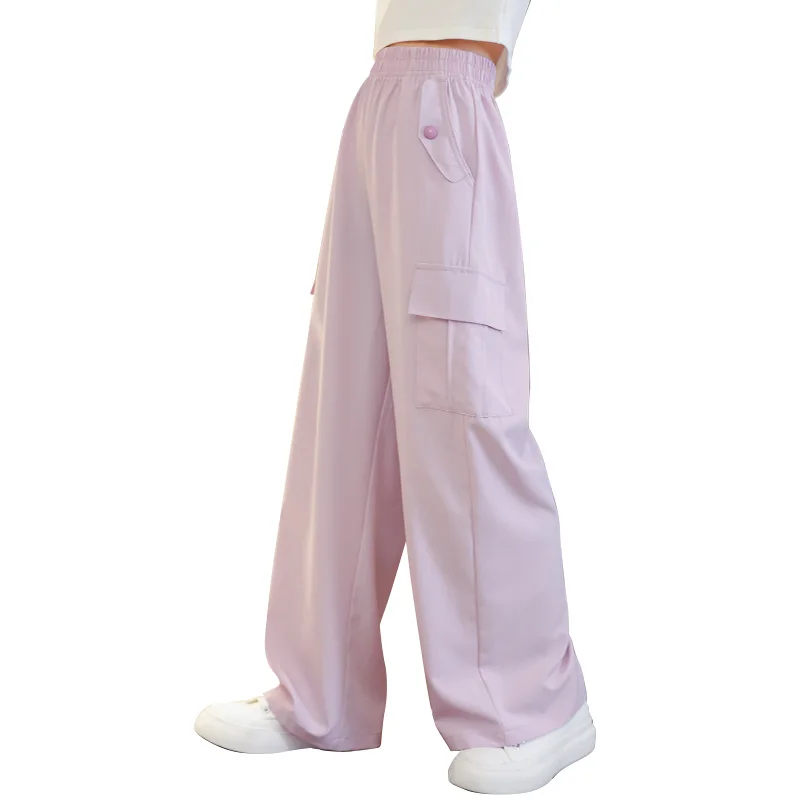 Girls' wide-leg pants, children's pants, ice silk overalls, 2024 new anti-mosquito pants, sports style clothing to wear outside