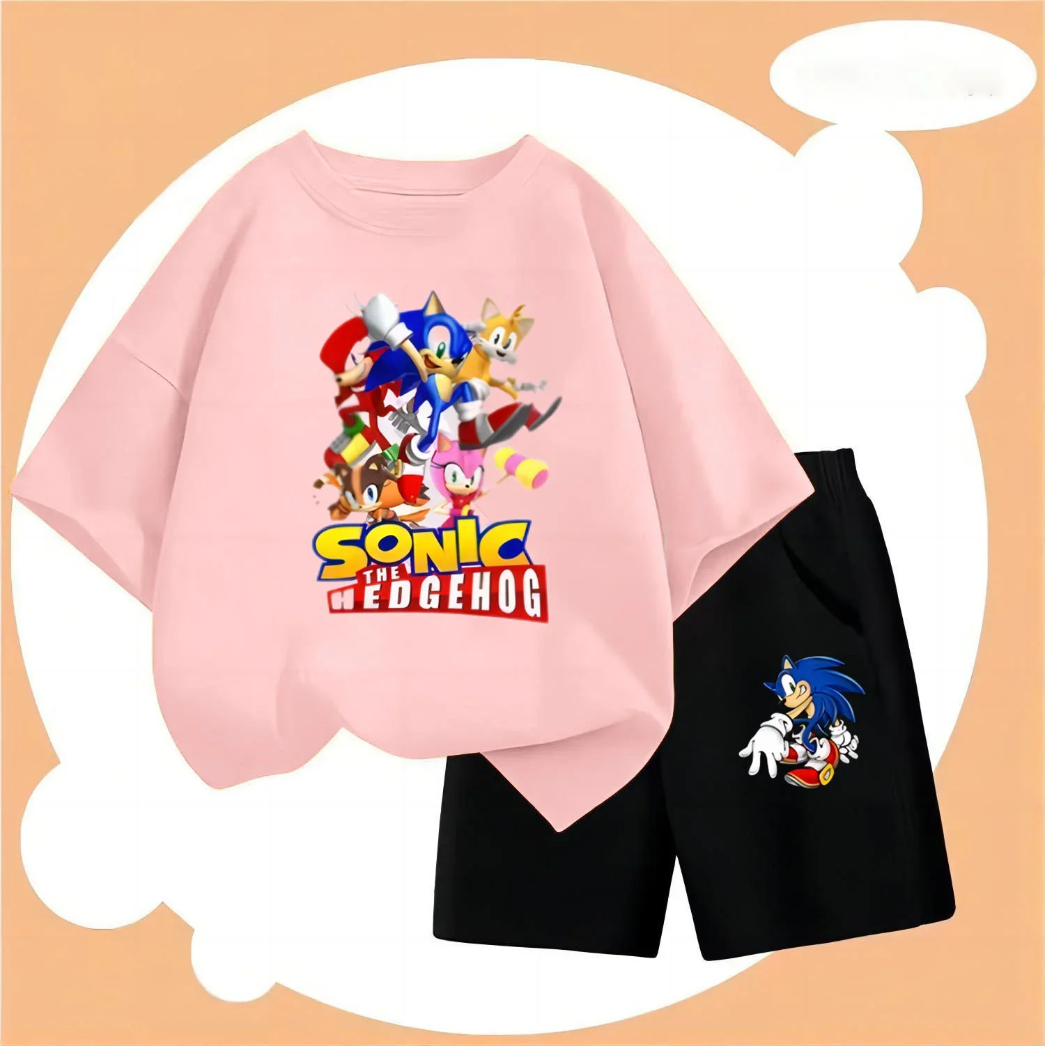 thumbnail image 1 of Conjunto de verano de 2 a 12 años para niños, ropa de pareja de Sonic, camiseta, traje para niños 2024, ropa para niñas, top para madres y niños, 1 of 5