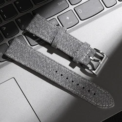 Vintage Gray Nylon Cowhide Quick Release Watchband - Business Style Wristband Accessories - 22mm (Gray)
