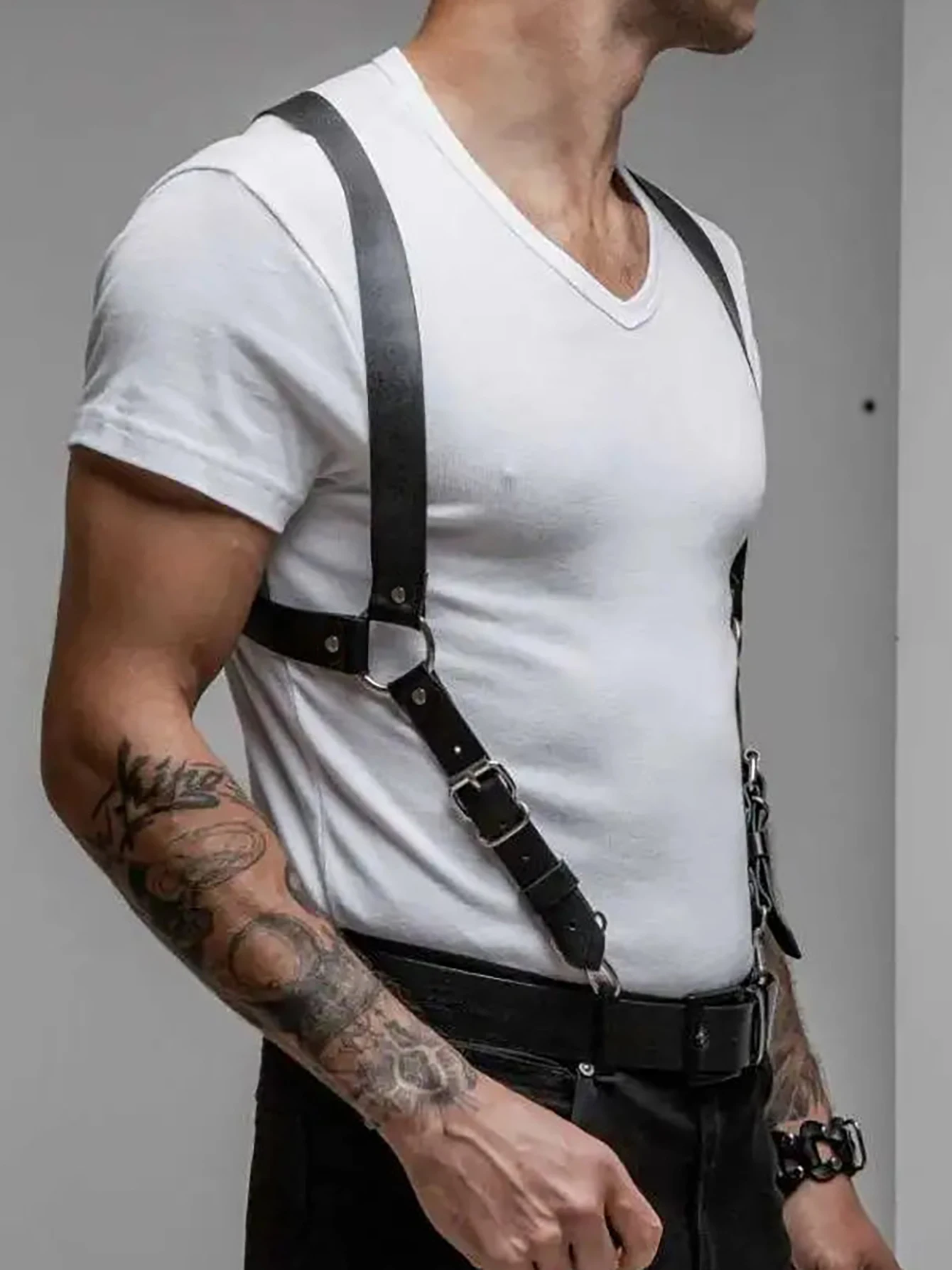 PU Leather Chest Harness for Men, Adjustable Suspenders, Bondage Body Harness, Gothic Clothing Accessories, Fashion S372a8a9ddf594da7861c81afff62010ch