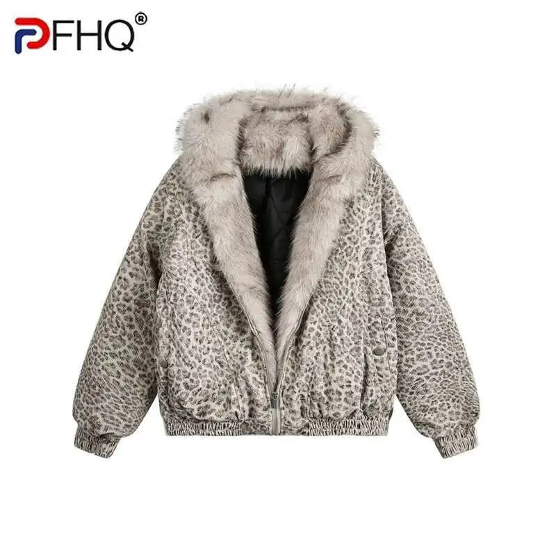 Sweatshirt jacket cotton jacket Men's Fleece Jackets Hooded Leopard Print Fur Thick Padded Coats Thermal Contrast Color Male Clothing CPG2405