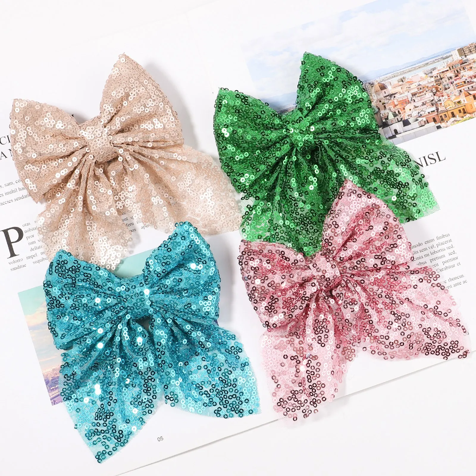 1Pcs Sequin Hair Bows Clip  Party with Hair Clips for Baby Kids Handmade Hairpin Boutique Child Girls Hair Accessories Wholesale