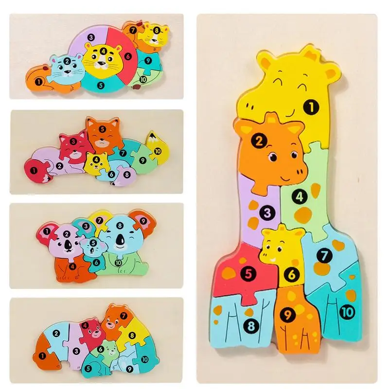 Family Wooden Puzzle Funny Puzzle Wood Colorful Jigsaw Puzzles Cute Holiday Gift Parent-Child Animal Puzzle to Develop Visual