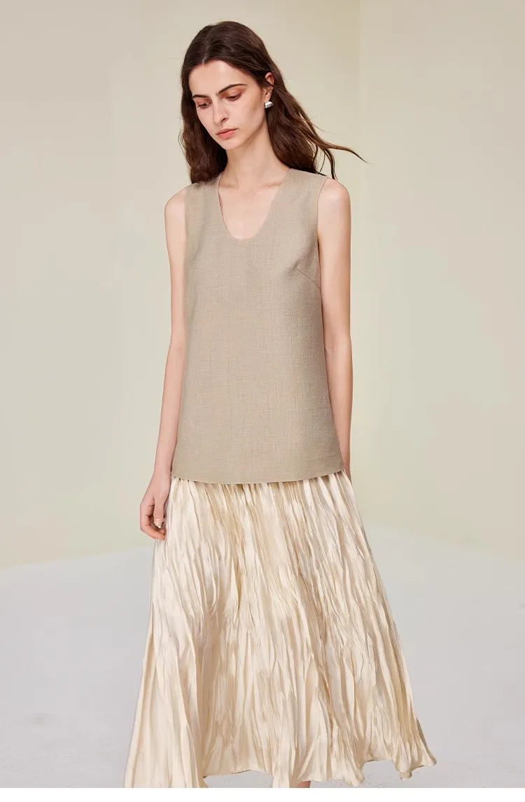 AEL Damen-Sommerkleid, ärmellos, 2025, neuer Stil, plissiert, gefälschtes zweiteiliges Westenkleid, modisches Patchwork-Design – Detail 5