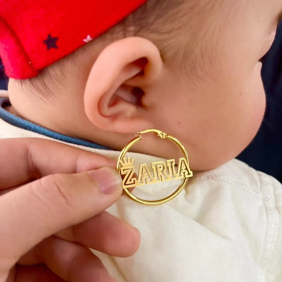 맞춤형 왕관 이름 후프 귀걸이, 여성용 쥬얼리, 맞춤형 스테인레스 스틸 명판 귀..