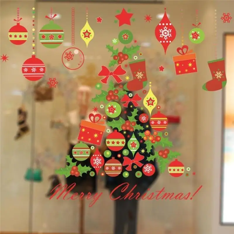 Creative Christmas Wall Stickers Christmas Tree Wind Chime Window Self-adhesive Glass Stickers DIY Home Christmas Decorations