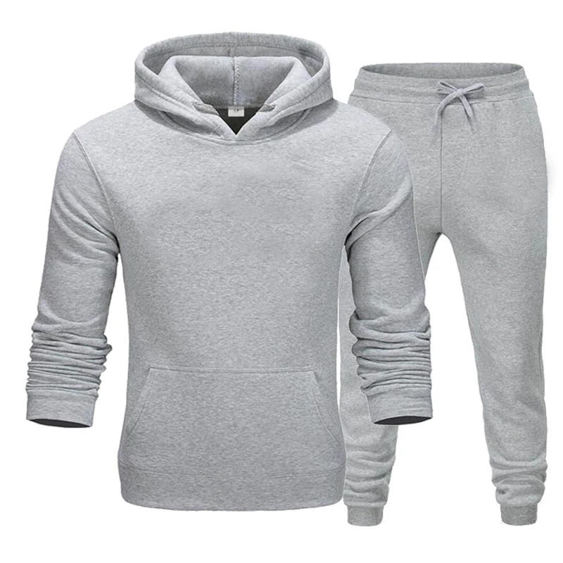 New Men's Solid Sportswear Large Hoodie and Pants Casual Sports Suit Autumn and Winter 2PCs 4-Color Jogging Suit