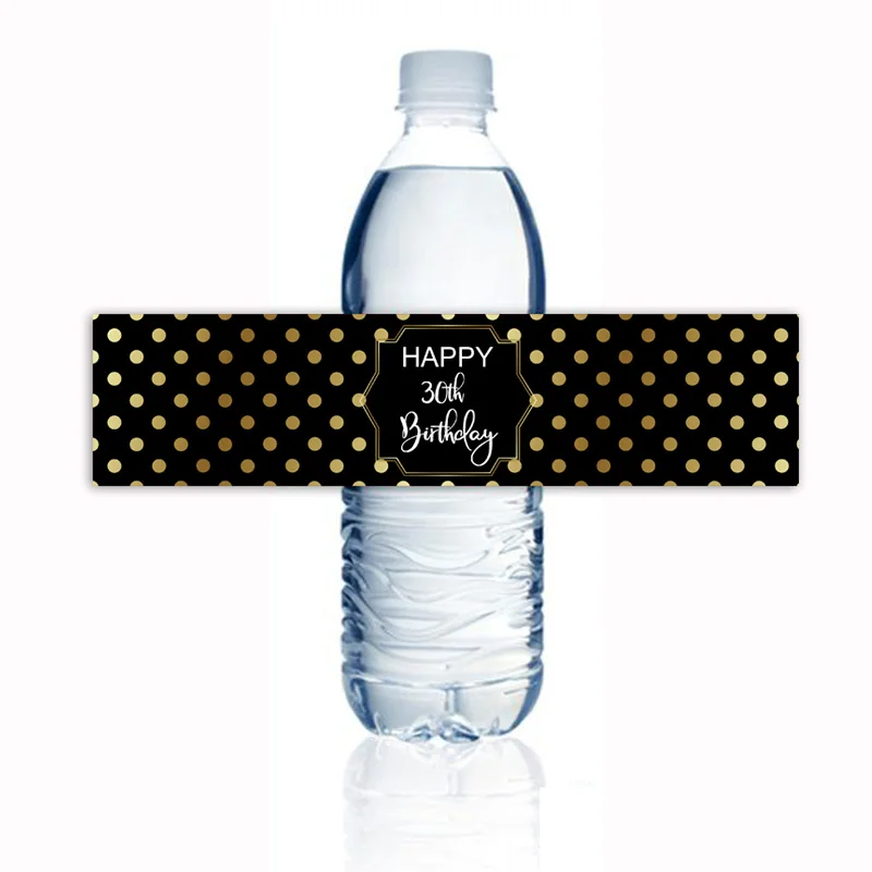 

Black gold 30th birthday party decorated water bottle label -15PCS