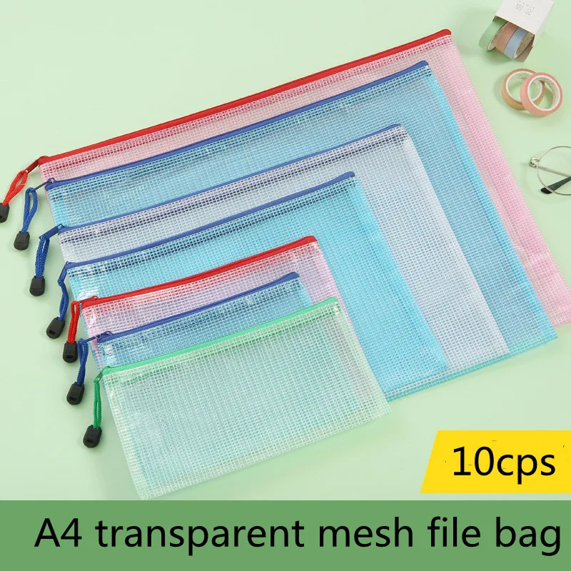 10pcs A3/a4/a5/a6 Mesh Zipper Pouch Document Bag Waterproof Zip File Folders School Office