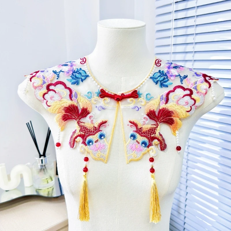 

Embroidered Flower Collar for Women Hanfu Collar Studded Flower Shawl Decorative Yunjian Chinese Hanfu Collar