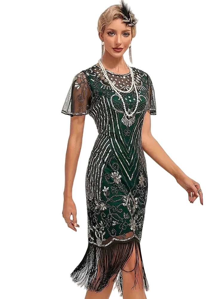Flapper Dresses 1920s Gatsby Roaring 20s Sequin Beaded Fringe