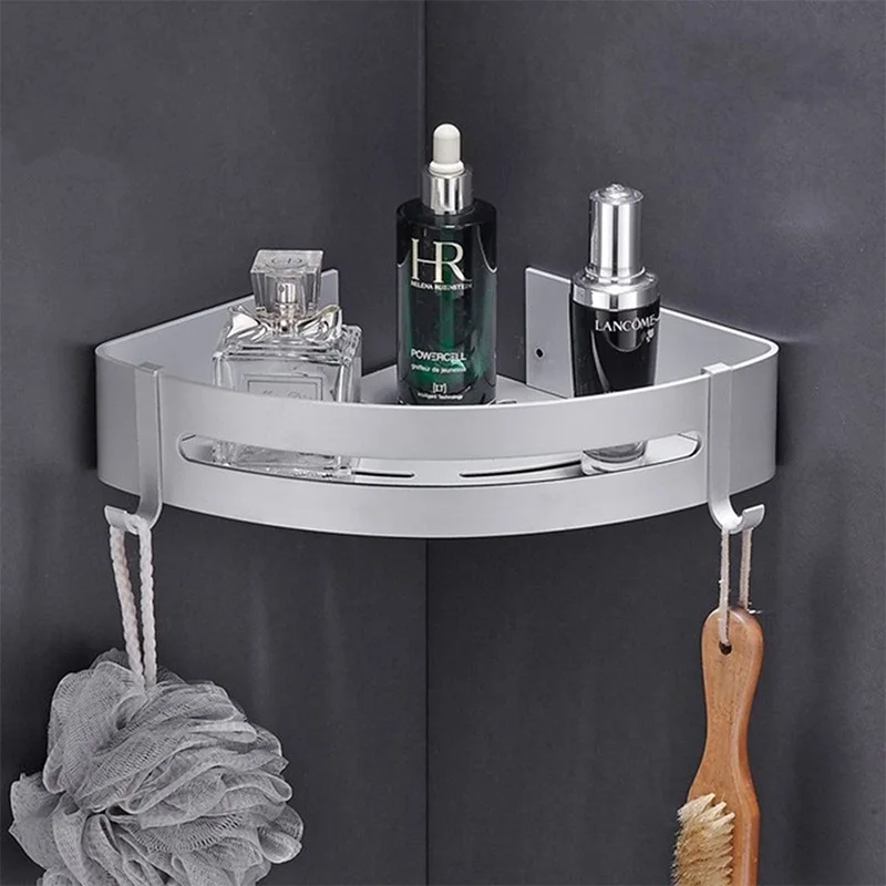 Bathroom Shelf Including Sticker, Aluminum Alloy Corner Shelves, No-drill  Wall Mount Punch Free Shower Storage Rack, Bathroom Organizer, Bathroom  Accessories - Temu