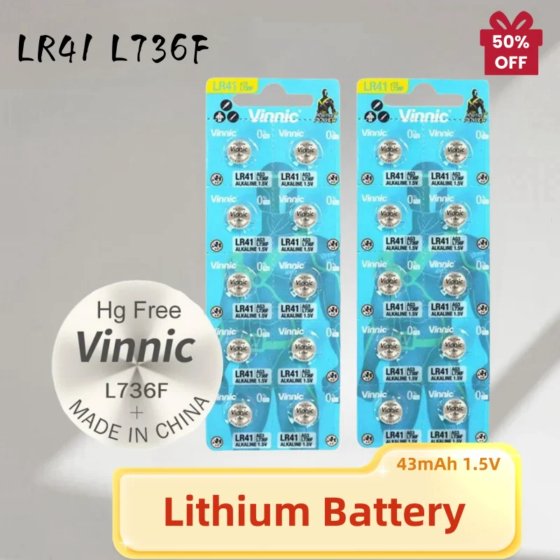10-30-Pcs-VINNIC-L736F-Button-Cell-Batteries-AG3-LR41-392A-1-5v-43mAh ...