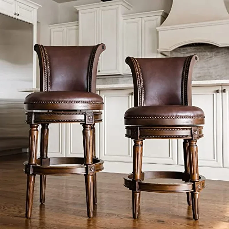 Pullman 26 Inch Tall Counter Height Upholstered Barstool with Back in Dark Walnut Finish with Vintage Brown Leather Cushion Seat - Image 5