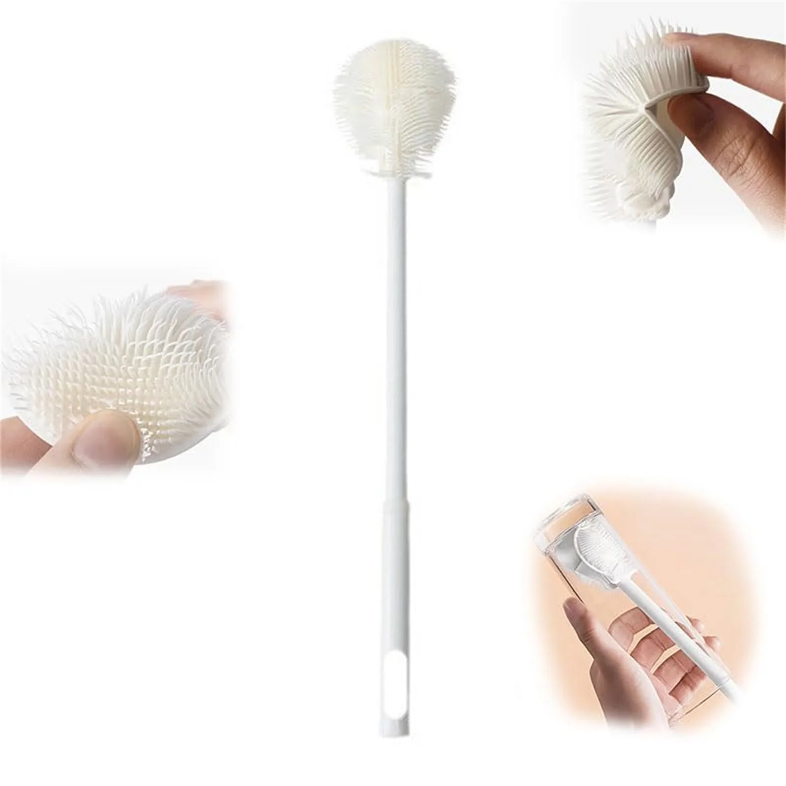 Long Handle Cup Brush Silicone Bottle Cleaning Brush Water Cup Bottles Cleaner Water Bottle Brush Cleaner Brushes White