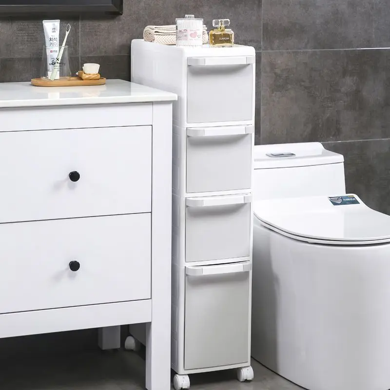 Toilet Storage Cabinet Kitchen Seam Storage Cabinet Narrow Bathroom Drawer Type Storage Rack With Rollers Household Organizer