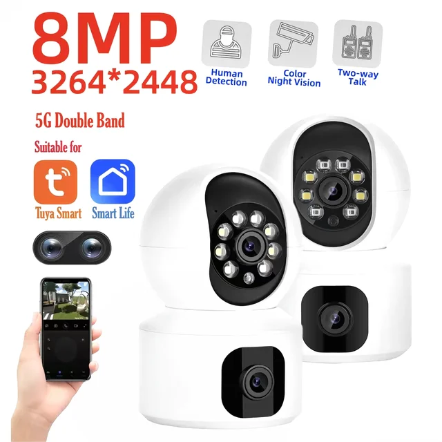 Tuya 8MP WiFi IP Camera Dual Lens Baby Monitor Color Night Vision Human Automatic Tracking Video Smart Home Surveillance Camera 1