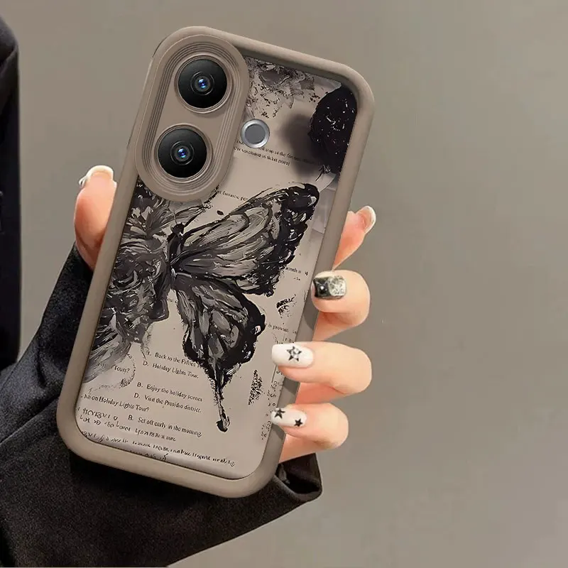 Flexible Silicone Shockproof Case with Scrawl Butterfly Print Pattern