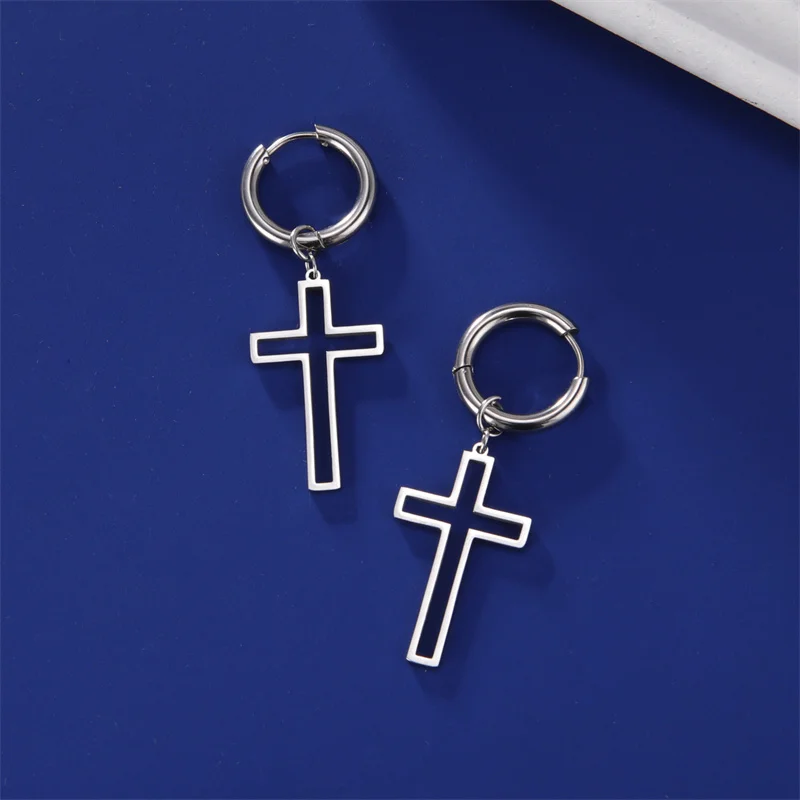 Edelstahl Ohrringe Gothic Kreuz Überzogene Creolen Für Frauen Männer Trend Blitz Anhänger Ohrring Schmuck Party Geschenke – Detail 13