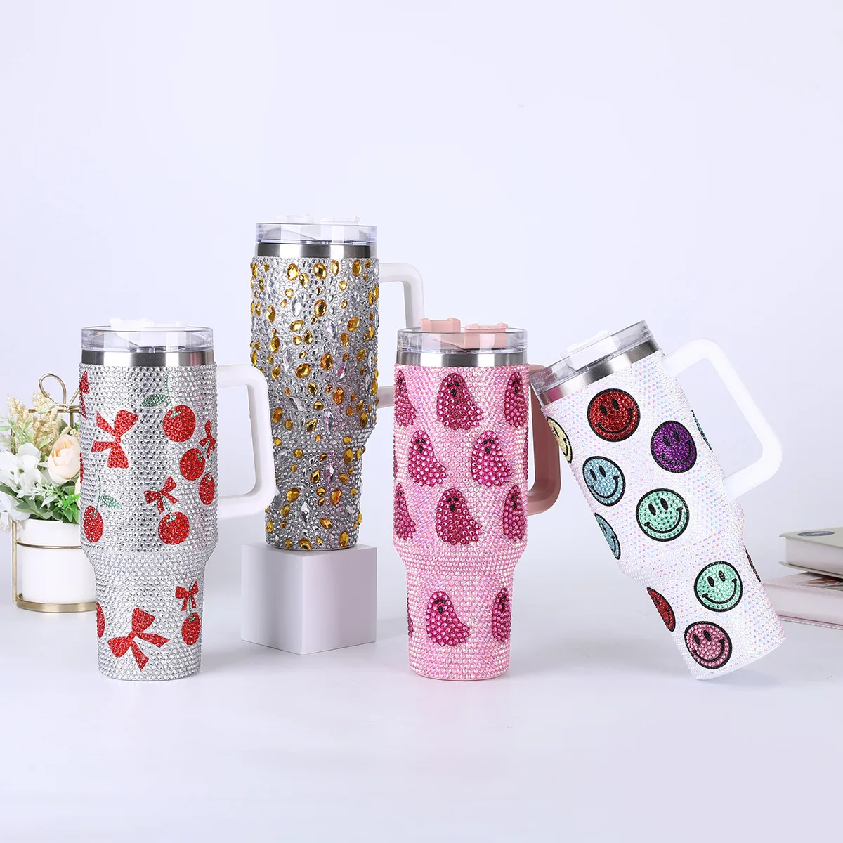 Strass Tumbler Blinged Edelstahl Kaffeetasse Handgemachte Flasche Thermo Vakuum Mosaik Kreuzstich Weihnachtsmithelfer – Detail 3