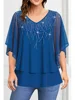 Women's Plus Size Short Sleeve T shirt Chiffon V-Neck Double Layer Loose Casual Elegant Fashion Summer Tee Top 2024