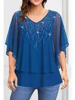 Women's Plus Size Short Sleeve T shirt Chiffon V-Neck Double Layer Loose Casual Elegant Fashion Summer Tee Top 2024