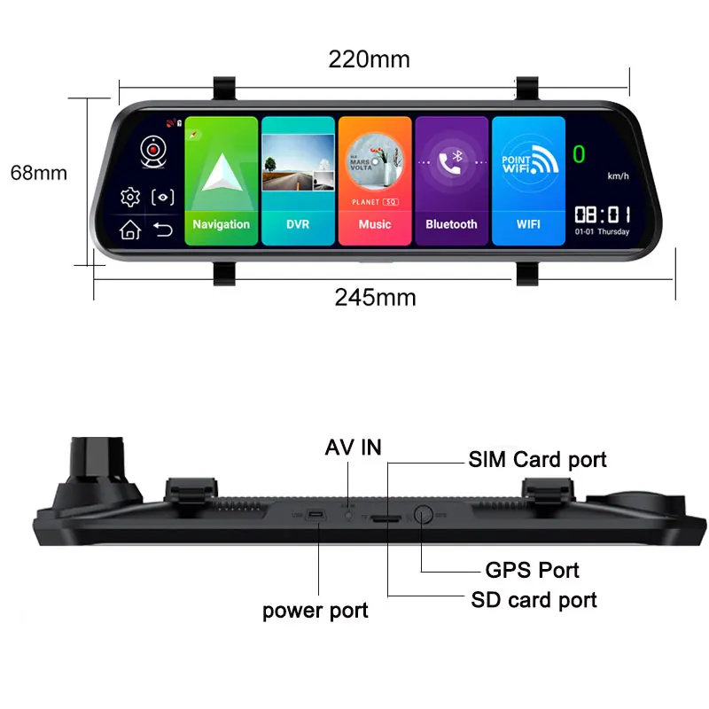 10" Android 8.1 4G CAR DVR ADAS rearview camera 2+32GB GPS navigation Dual lens camera FHD 1080P dash cam Parking Monitoring