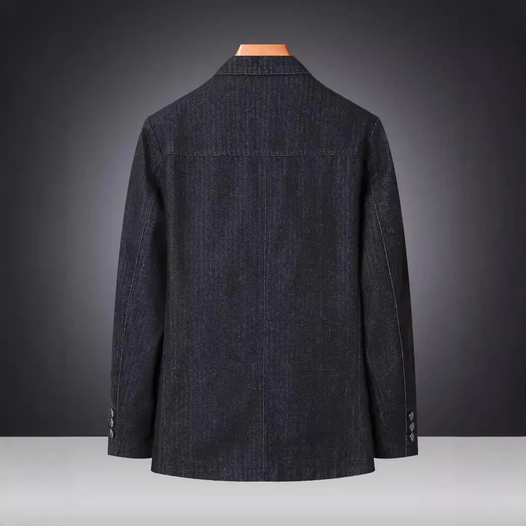 Denim Western-Style Suit Men's Casual Business Attire Midlife and Elderly Father's Clothing Lapel Top Loose Fit Plus Size