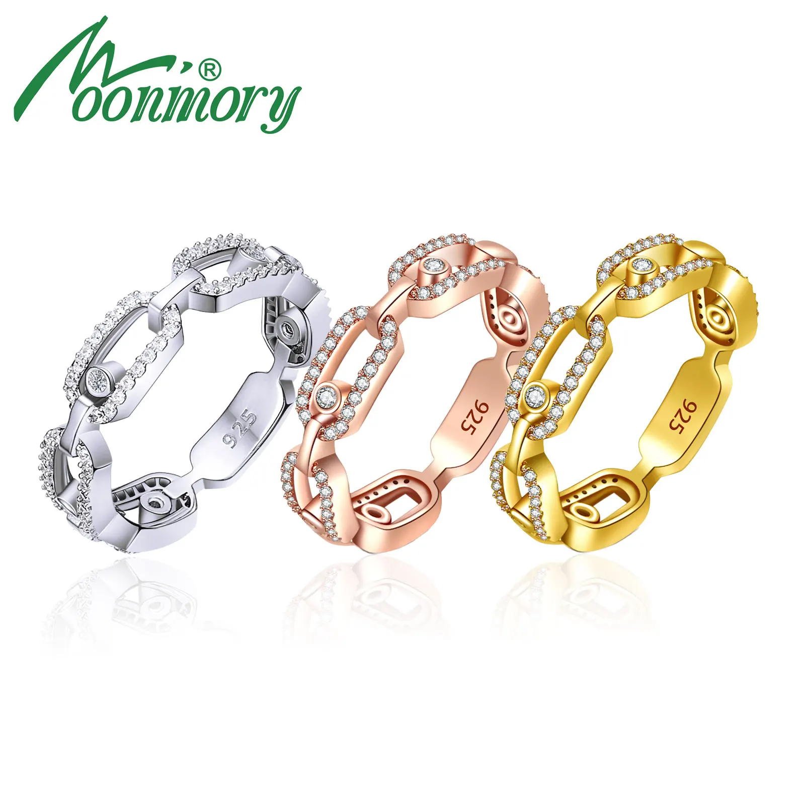 

Moonmory Real 100% 925 Sterling Silver CZ Full Crystal Move Stone Ring For Women European Trendy Fine Textured Holiday Gift