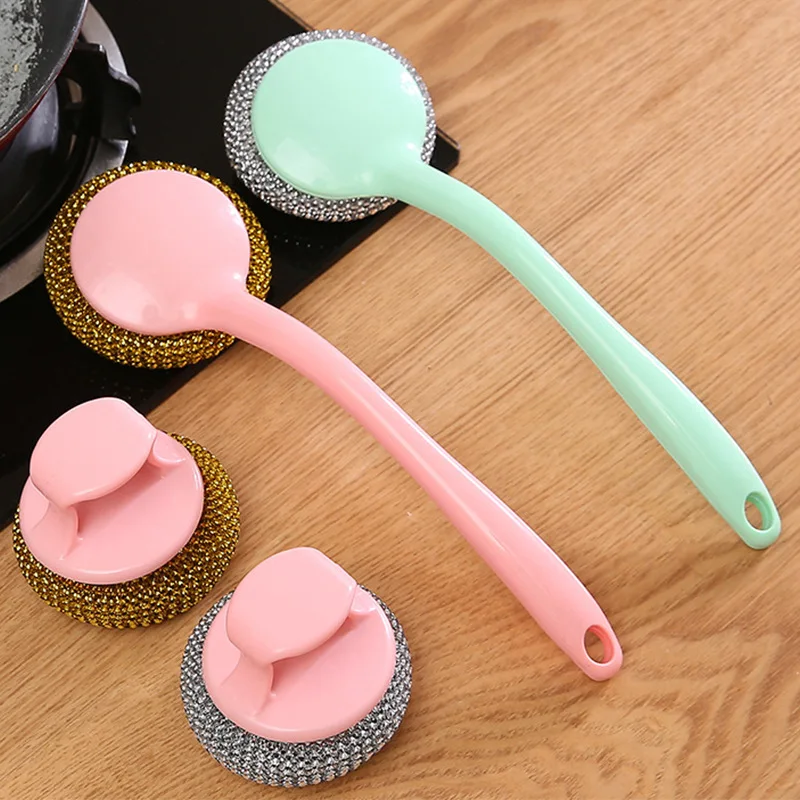 Steel wire ball brush Long handle pan cleaning brush dishwashing brush stainless steel wire ball kitchen cleaner Kitchen tools kitchen cleaning brush