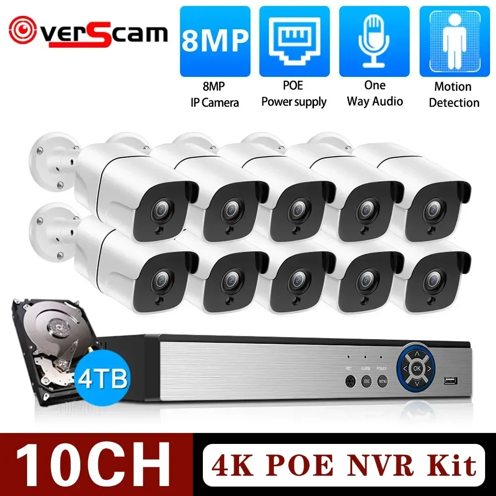

10CH 4K POE NVR Security System 8MP Outdoor/Indoor Street Human Detection CCTV Bullet Metal Camera Video Surveillance Audio Kits