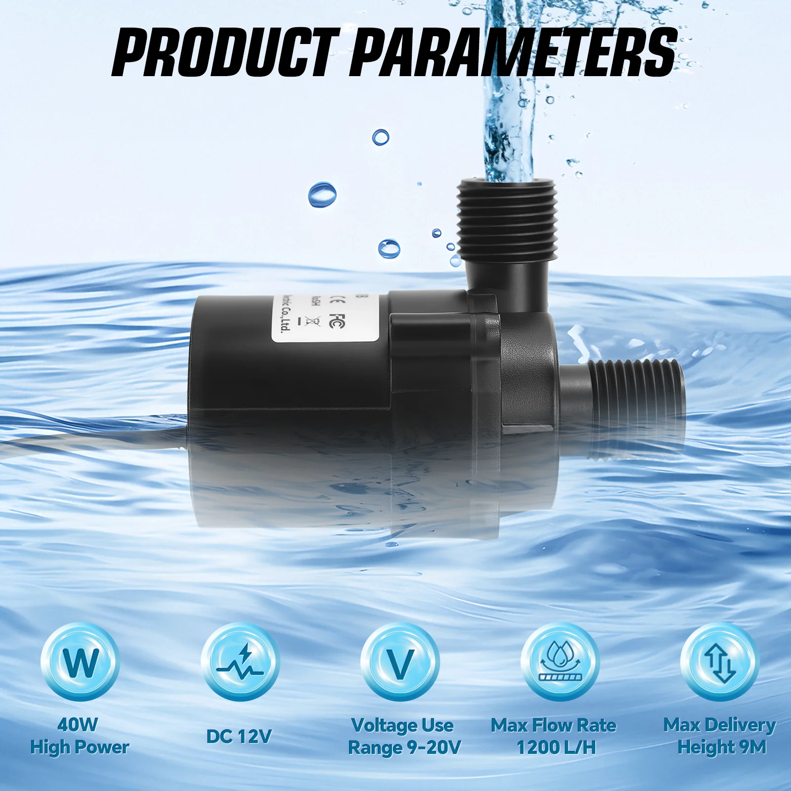 40W Brushless Water Transfer Pump Ultra-quiet DC12V 1200L/H Portable Submersible