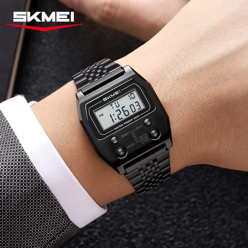 SKMEI 2460 Fashion Male LED Electronic Waterproof Stainless Steel Digital Mens Wristwatches Sport Watch for Men Reloj Hombre view 4