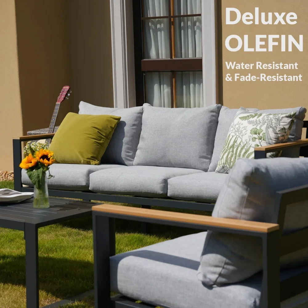 Aluminum Patio Furniture Set, 5 Piece Modern Outdoor Furniture with 6 inch Cushion, Metal Patio Sectional Conversation Sets 2
