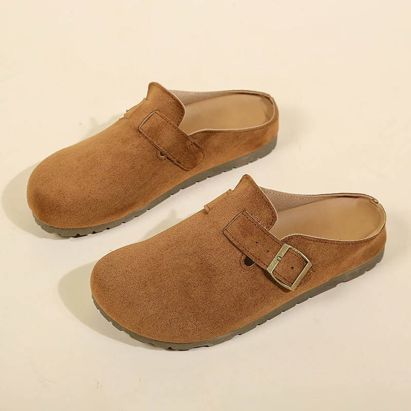 retro Slippers, Women's Slip-On Suede Clogs, Buckle Closed Toe Mules Korean Style, Fashionable Outdoor Slippers_voghion.com