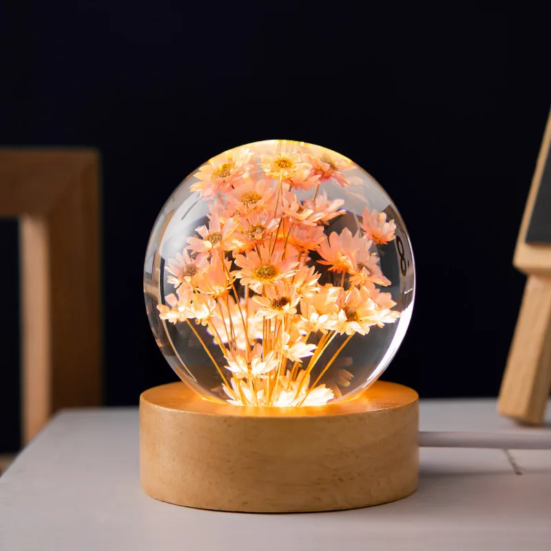 

Diameter 5cm Flower Organism Resin Ball Table Light Creactive Art Decoration Lamp Dandelion Theme Night Light USB Charge