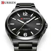 CURREN Minimalist Business Watch for Men Classic Quartz Black Wristwatch with Stainless Steel Band Luminous Hands Waterproof
