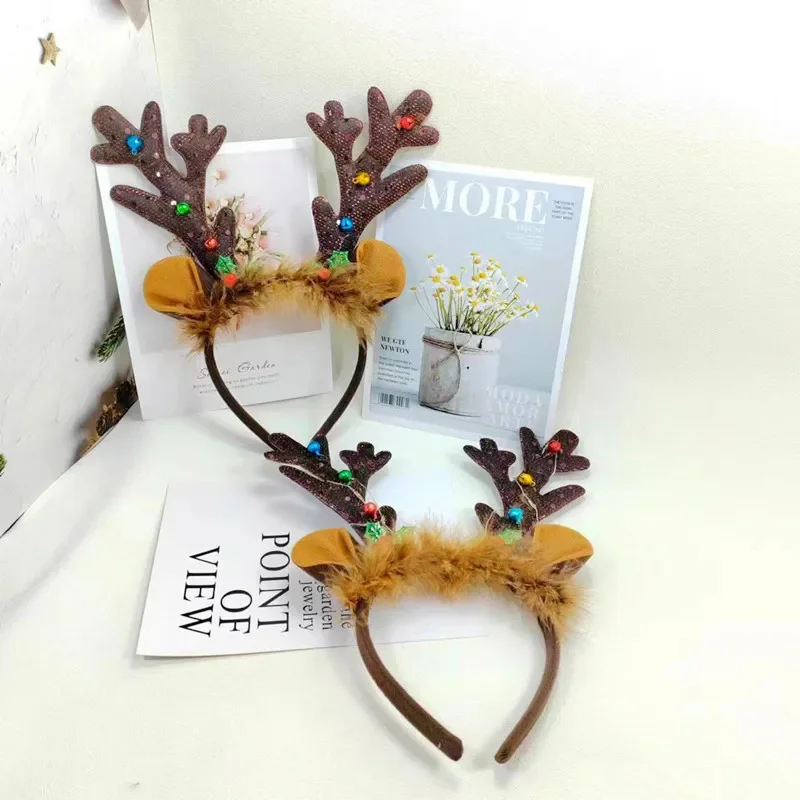 

Christmas Hair Band Coffee Deer Horn Xmas Bell Antler Merry Christmas Headbands Party Favors For Kids Happy New Year Dress Up