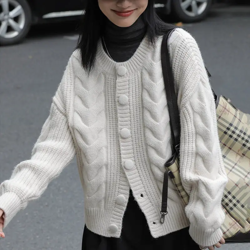 

Vintage Twists Knitted Cardigan Women's Coat 2023 Autumn/Winter New Design Lazy Style Sweater Long Sleeve Casual Top Z2193