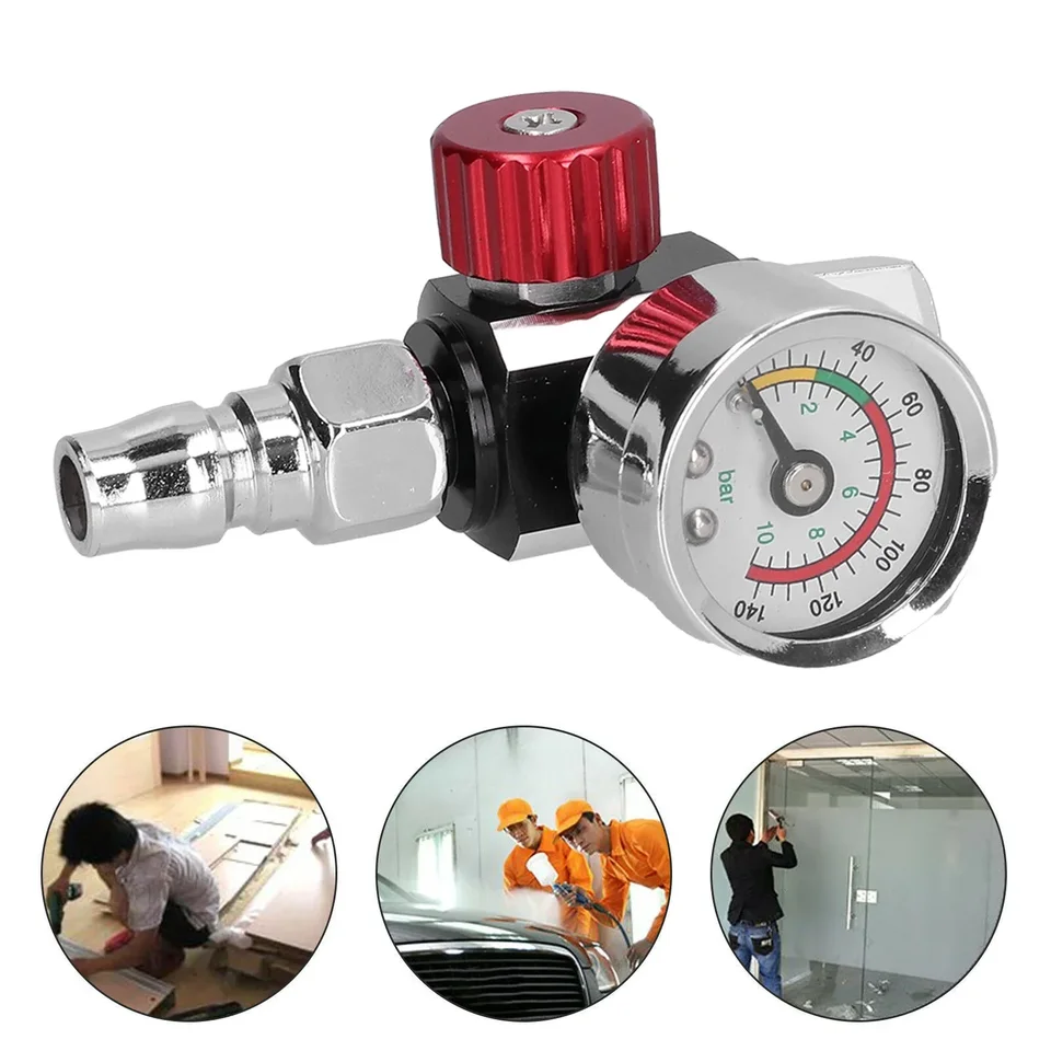 Regulador De Presión De Aire Para Pistola De Pintura | Roscas G1/4 Pulgadas | Manómetro 0-140 PSI | Acero Inoxidable | Para Herramientas Neumáticas