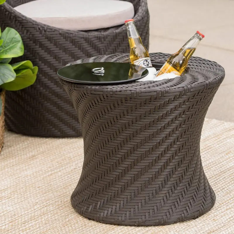 

Meridian Outdoor Wicker Accent Table with Ice Bucket, Brown