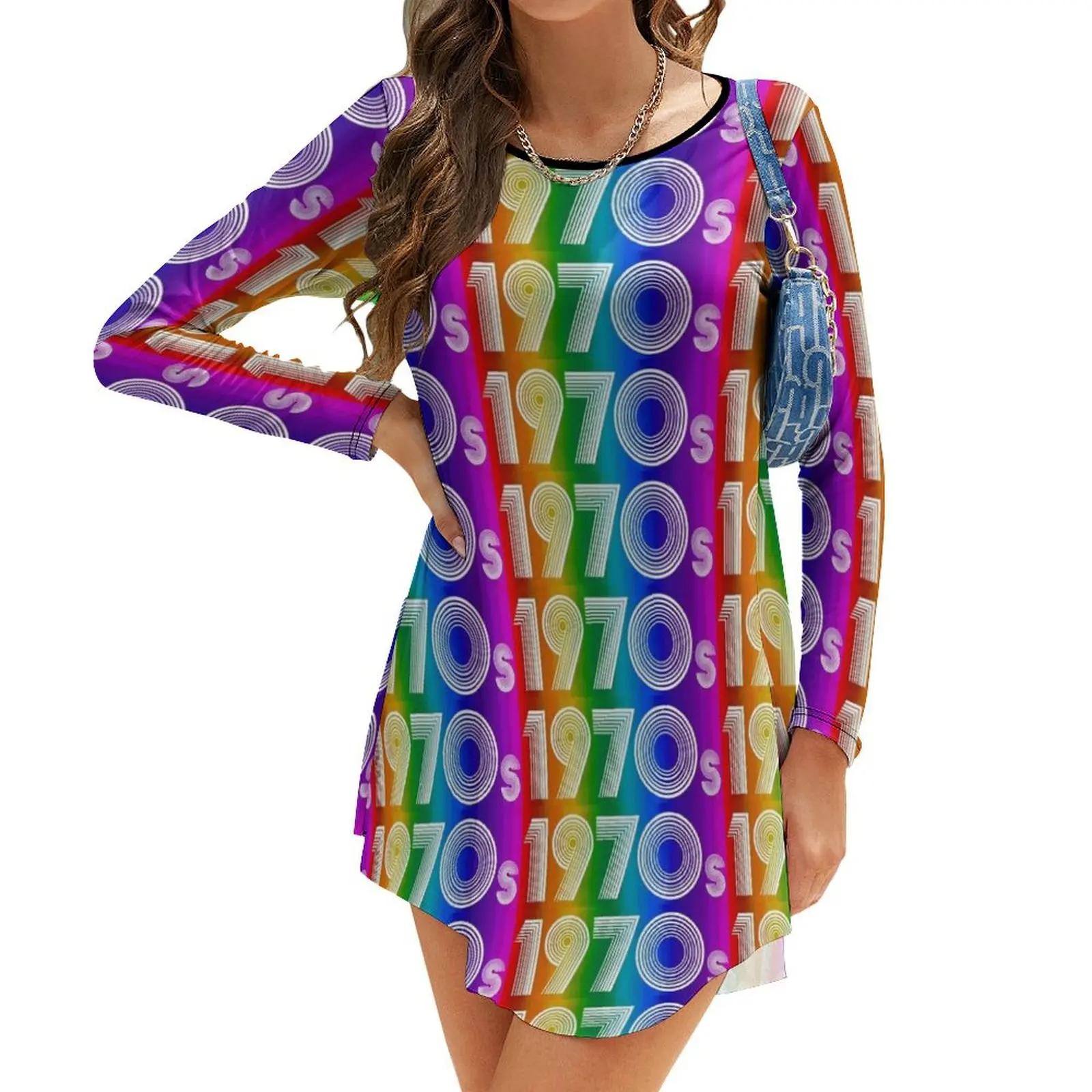 

Rainbow Pride 1970s Retro Disco Font Long-Sleeve Dress Bride dresses evening dress ladies