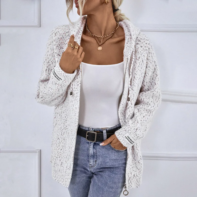 

2023 Autumn Winter New Women's Hooded Drawstring Zipper Sweater 2 Sweater Cardigan Coat