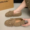 Casual Woman Shoe Fringe Female Footwear Autumn Soft Loafers With Fur Slip-on Tassel Dress Summer Fall New Slip On Moccasin Floc 2