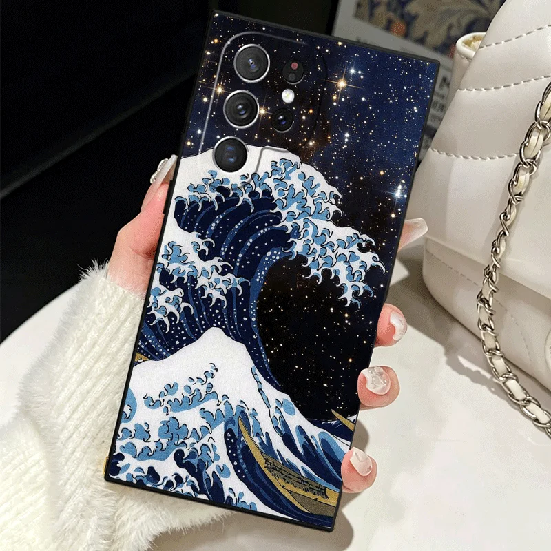 Soft Silicone Phone Case with Japanese Wave Kanagawa Surfing Design