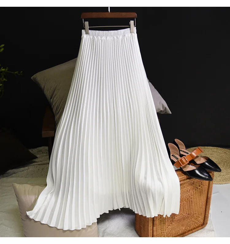 white pleated skirt TINT ERA High Waist Skirt Spring Autumn New Temperament Thin Chiffon Hand-pressed Crepe Pleated Large Swing A-line Skirts Women crop top and skirt