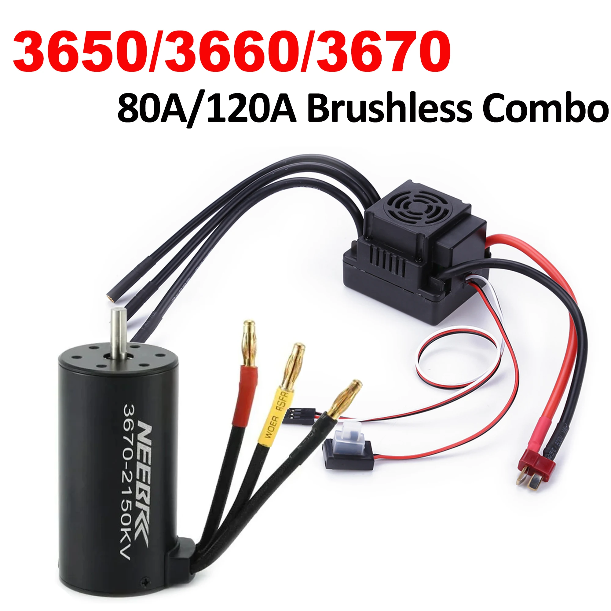 

NEEBRC 3650 3660 3670 Waterproof RC Brushless Motor Engine 80A 120A ESC Speed Controller for 1/8 1/10 RC Model Car Boat Part