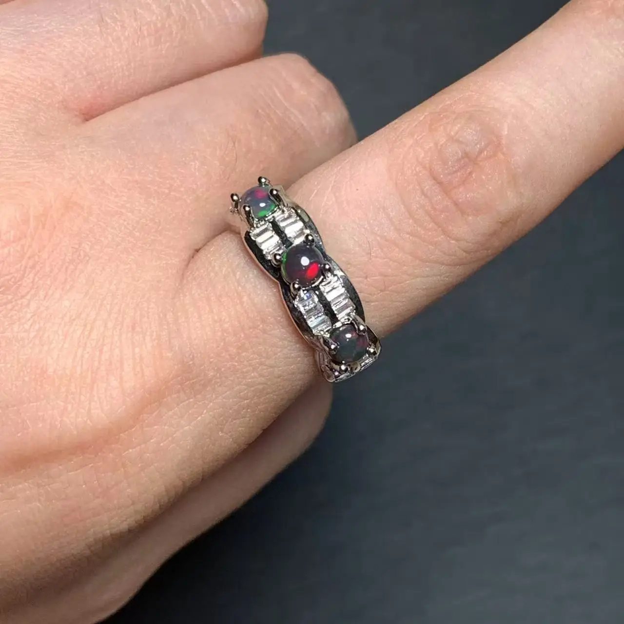 Natural Black Opal Ring Adjustable Female Stone Ring Jewelry for Women Gift Wholesale High Quality Vintage Fine